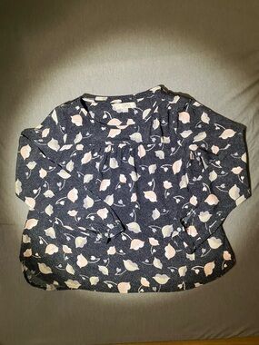 LOFT Black Navy Floral Print Blouse